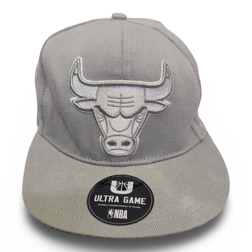 Vintage Ultra Game Chicago Bulls Snapback Hat Grey OSFM Flat Brim Cap FAIR